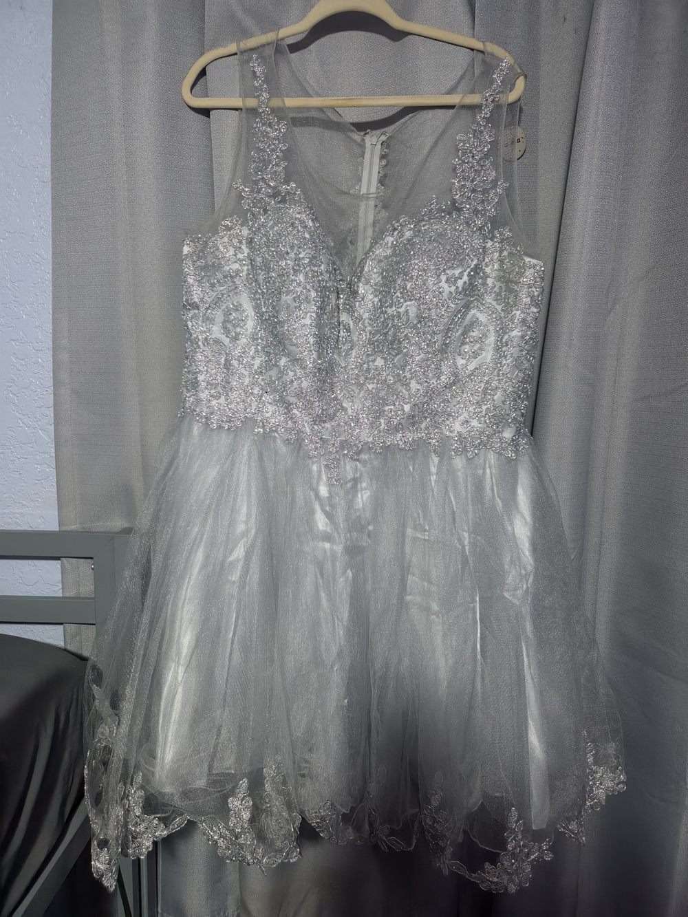 May Queen Silver Beaded Tulle Party Dress for Girls